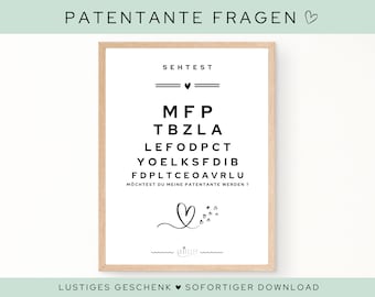 Patentante Fragen | Patentante Geschenk | Schwangerschaft Verkünden | Baby Verkündung | Sehtest Bild | Sofort Download | ZUM AUSDRUCKEN