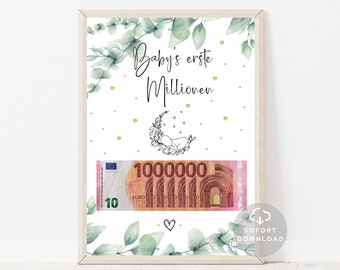 Baby's erste millionen Eukalyptus | Baby shower Geldgeschenk | Baby Party Geschenk | Geschenk mit Geld | Zum selbst ausdrucken