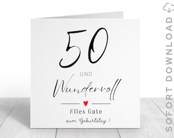 50 Geburtstag Frau | 50 Geburtstag Mann | Du bist Wundervoll Karte | Süße Geburtstagskarte | Sofort Download | ZUM AUSDRUCKEN