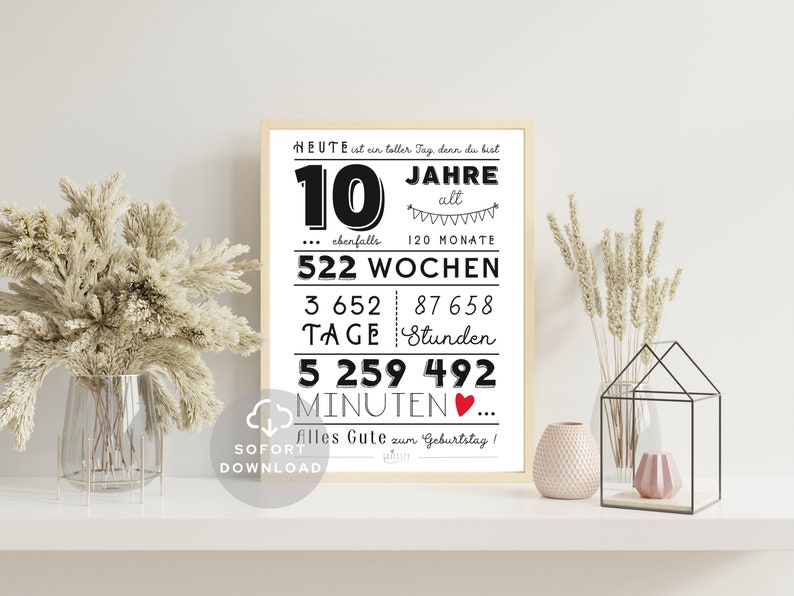 10 Geburtstag Poster Minuten, Stunden, Tage, Monate, Jahre Geburtstag 10. Geburtstag Deko-Karte Sofort Download ZUM AUSDRUCKEN Bild 4