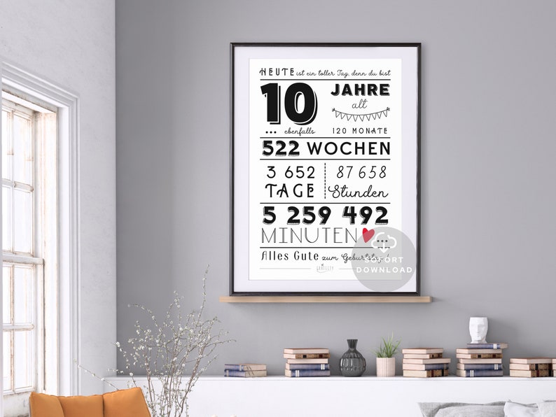 10 Geburtstag Poster Minuten, Stunden, Tage, Monate, Jahre Geburtstag 10. Geburtstag Deko-Karte Sofort Download ZUM AUSDRUCKEN Bild 3