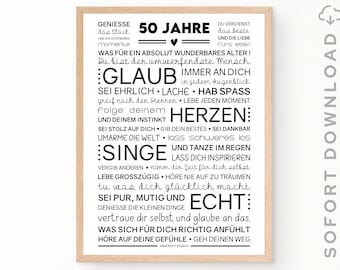 Motivierendes und Positives Bild zum 50. Geburtstag | 50. Geburtstag Geschenk | Poster mit Worten | Sofort download | ZUM AUSDRUCKEN