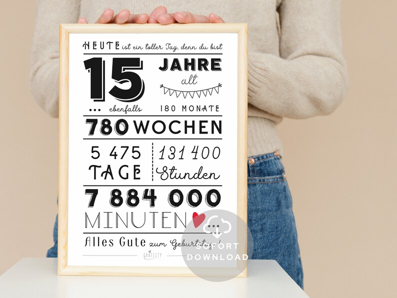 15 Geburtstag Mädchen 15 Geburtstag Junge Minuten, Stunden, Tage, Monate, Jahre Geburtstag Poster Sofort Download ZUM AUSDRUCKEN Bild 5