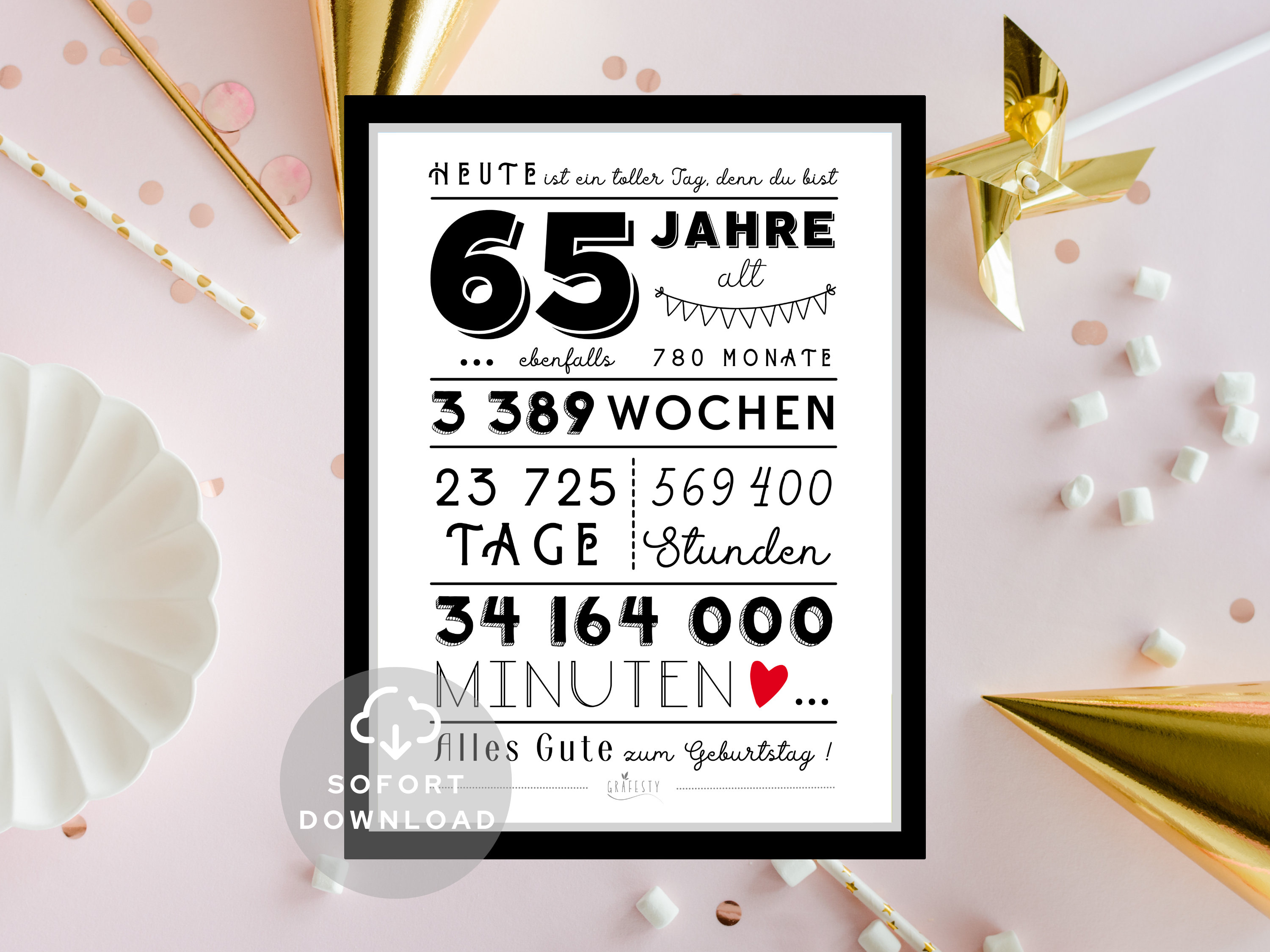 65. Geburtstag Mann 65. Geburtstag Frau Minuten, Stunden, Tage, Monate