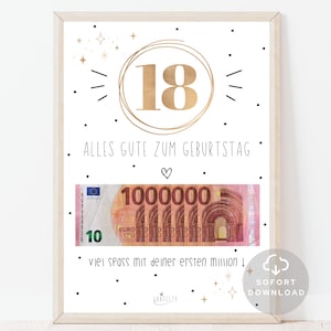 Geldgeschenk Geburtstag 18 | Geldgeschenk Geburtstag deine erste million | Geschenk mit Geld | Sofort Download | ZUM AUSDRUCKEN