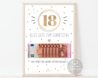 Geldgeschenk Geburtstag 18 | Geldgeschenk Geburtstag deine erste million | Geschenk mit Geld | Sofort Download | ZUM AUSDRUCKEN