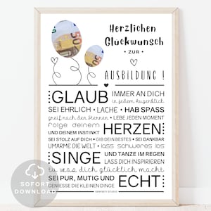 Ausbildung Glückwunsch Geldgeschenk | Geldverpackung Ausbildung | Mädchen, Tochter, Junge, Sohn | Sofort Download | Zum selbst ausdrucken