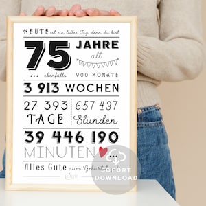 75. Geburtstag Mann 75. Geburtstag Frau Minuten, Stunden, Tage, Monate, Jahre Geburtstag Sofort Download ZUM AUSDRUCKEN Bild 5