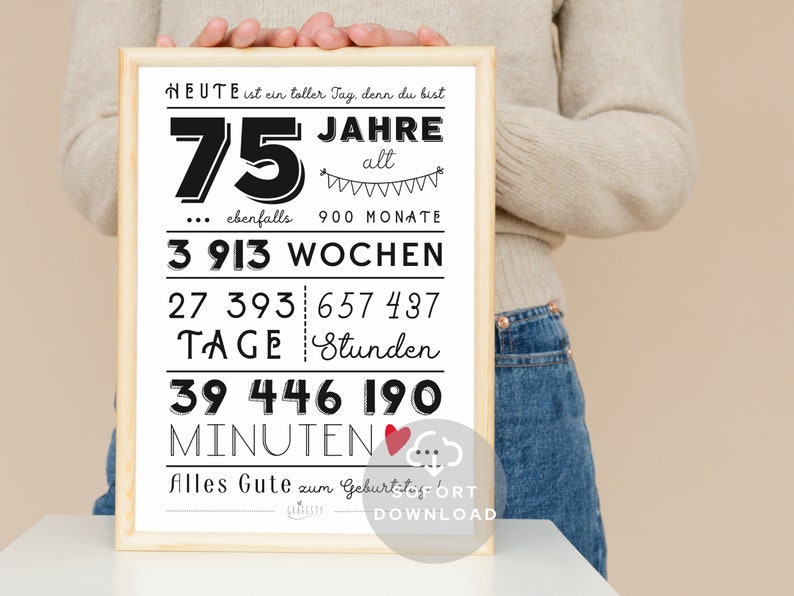 75. Geburtstag Mann 75. Geburtstag Frau Minuten, Stunden, Tage, Monate, Jahre Geburtstag Sofort Download ZUM AUSDRUCKEN Bild 5