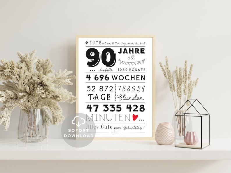 90 Geburtstag Poster Minuten, Stunden, Tage, Monate, Jahre Geburtstag 90. Geburtstag Deko-Karte Sofort Download ZUM AUSDRUCKEN Bild 4