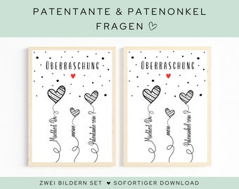 Überraschungsgeschenk für Patentante und Patenonkel | Patentante und Patenonkel fragen | Zwei Bildern Set | Sofort Download | ZUM AUSDRUCKEN