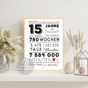 15 Geburtstag Mädchen 15 Geburtstag Junge Minuten, Stunden, Tage, Monate, Jahre Geburtstag Poster Sofort Download ZUM AUSDRUCKEN Bild 4