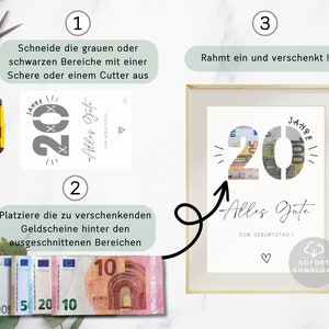 20 Geburtstag Geldgeschenk Geldverpackung für Geburtstag Geschenk mit Geld Geld 20 Geburtstag Sofort Download ZUM AUSDRUCKEN image 4