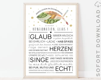 Personalisiertes Fisch Geldgeschenk zur Konfirmation für Junge und Mädchen | Konfirmation Geschenk mit Vorname |  Zum selbst ausdrucken