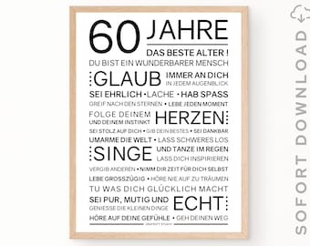 Minimalistisches Bild mit ermutigenden Worten zum 60. Geburtstag | 60. Geburtstag Geschenk | Sofort download | ZUM AUSDRUCKEN