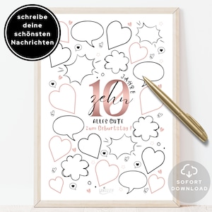10 Geburtstag Karte Rosa | Mädchen | Bild 10 Gründe, warum wir dich lieben | Personalisiertes Geschenk | Sofort Download | ZUM AUSDRUCKEN