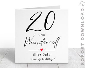 20 Geburtstag Frau | 20 Geburtstag Mann | Du bist Wundervoll Karte | Süße Geburtstagskarte | Sofort Download | ZUM AUSDRUCKEN