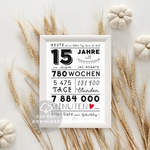 15 Geburtstag Mädchen 15 Geburtstag Junge Minuten, Stunden, Tage, Monate, Jahre Geburtstag Poster Sofort Download ZUM AUSDRUCKEN Bild 6