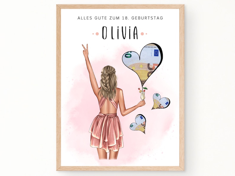 Personalisiertes Geldgeschenk zum Geburtstag mit Alter und Vorname Für Mädchen, Tochter, Frau Sofort Download ZUM AUSDRUCKEN Bild 1