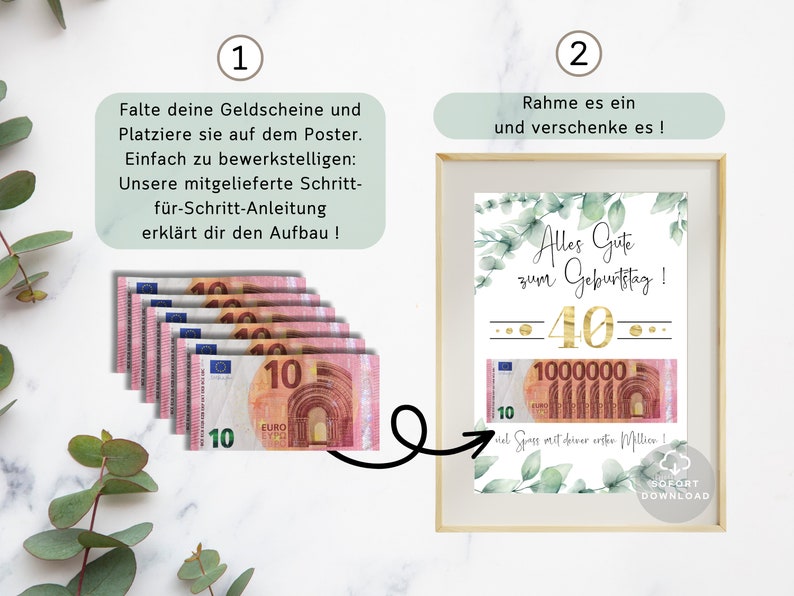 Geldgeschenk zum 40. Geburtstag Deine erste Million Geburtstag Geldgeschenk Geschenk mit Geld Sofort Download ZUM AUSDRUCKEN Bild 4