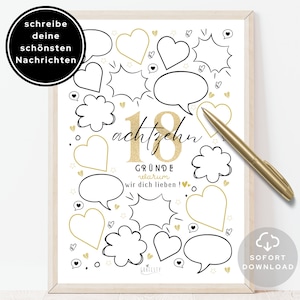 Gästebuch Geburtstag 18 | 18 Gründe, warum wir dich lieben | Geburtstagskarte 18. | Personalisiertes Geschenk | Download | ZUM AUSDRUCKEN