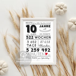 10 Geburtstag Poster Minuten, Stunden, Tage, Monate, Jahre Geburtstag 10. Geburtstag Deko-Karte Sofort Download ZUM AUSDRUCKEN Bild 6