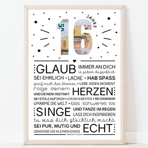 16 Geburtstag Geldgeschenk für Mädchen und Jungen | Minimalistisches Bild mit ermutigenden Worten | Sofort download | ZUM SELBST AUSDRUCKEN