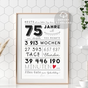 75. Geburtstag Mann 75. Geburtstag Frau Minuten, Stunden, Tage, Monate, Jahre Geburtstag Sofort Download ZUM AUSDRUCKEN Bild 7