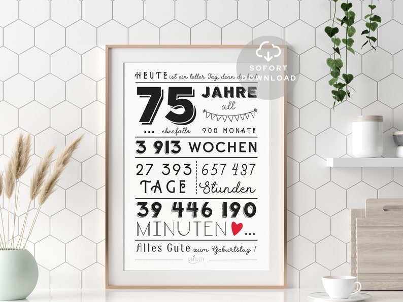 75. Geburtstag Mann 75. Geburtstag Frau Minuten, Stunden, Tage, Monate, Jahre Geburtstag Sofort Download ZUM AUSDRUCKEN Bild 7