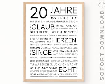 Minimalistisches Bild mit ermutigenden Worten zum 20. Geburtstag | 20. Geburtstag Geschenk | Sofort download | ZUM AUSDRUCKEN