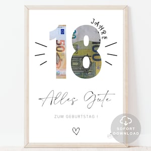 18 Geburtstag Geldgeschenk Geldverpackung für Geburtstag Geschenk mit Geld Geld 18 Geburtstag Sofort Download ZUM AUSDRUCKEN Bild 1