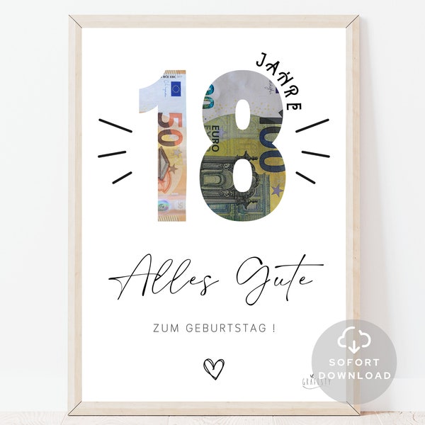 18 Geburtstag Geldgeschenk | Geldverpackung für Geburtstag | Geschenk mit Geld | Geld 18 Geburtstag | Sofort Download | ZUM AUSDRUCKEN