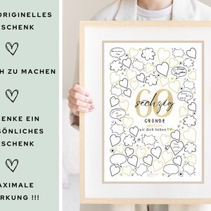 Gästebuch Geburtstag 60 60 Gründe, warum wir dich lieben Geburtstagskarte 60. Personalisiertes Geschenk Download ZUM AUSDRUCKEN Bild 2