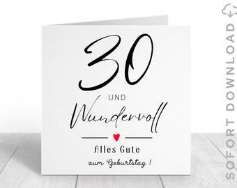 30 Geburtstag Frau | 30 Geburtstag Mann | Du bist Wundervoll Karte | Süße Geburtstagskarte | Sofort Download | ZUM AUSDRUCKEN