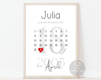 Personalisiertes Kalender Geschenk | Geburtstag 18. | 10. | 20. | 30. | 40. | 50. | 60. | 70. | 80. usw. | Sofort Download | ZUM AUSDRUCKEN