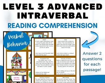 ABA Verbal Behavior Advanced Intraverbal Assessment Level 3 | READING COMPREHENSION Printable aba materials card for sped rbt bcba bcaba slp