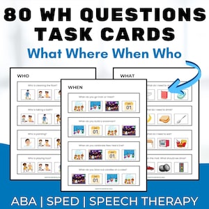 Comportamento verbale ABA 80 Domande WH Schede attività per abilità intraverbali e LR Cosa, dove, quando, chi Logopedia per l'educazione speciale