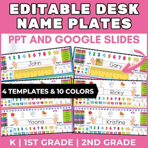 Editable Desk Name Plates for Students, Desk Name Labels for Classroom, Desk Name Tags with Alphabet Numbers Template Kindergarten 1st Grade