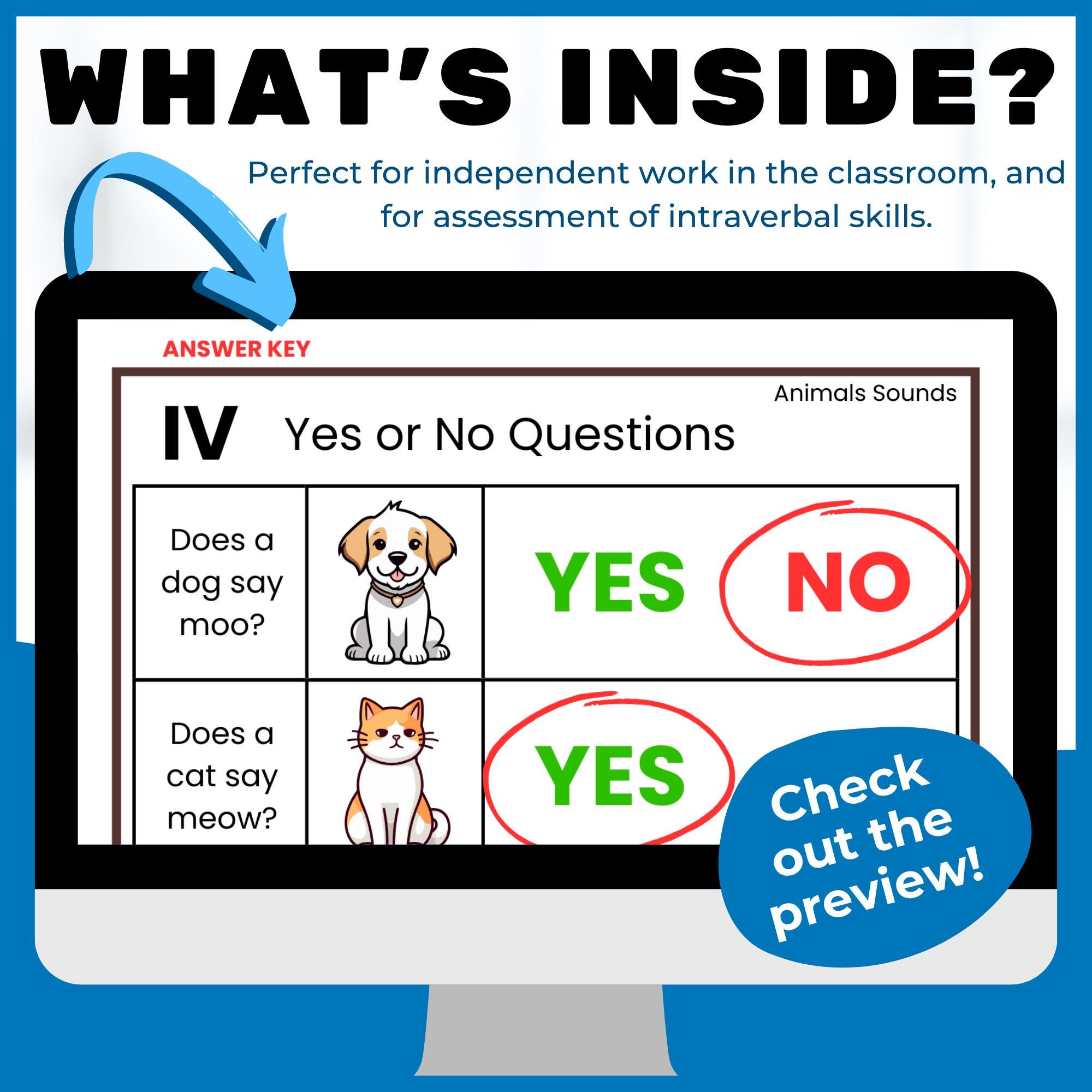 Verbal Behavior ABA Intraverbal Answer Yes or No Questions Workbook ...