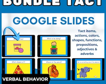 Bundle Tact Google Slides ABA behavior resources, ABA tact picture card, aba therapy session materials, data sheet template, verbal behavior