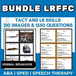 Bundle tact lr and lrffc ABA behavior resources picture cards and target question lists | ABA therapy session materials verbal behavior sped