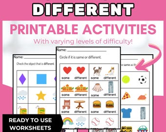 Printable Same or Different Activity Worksheets Activities for Special Education Preschool Kindergarten Toddlers Homeschool Montessori