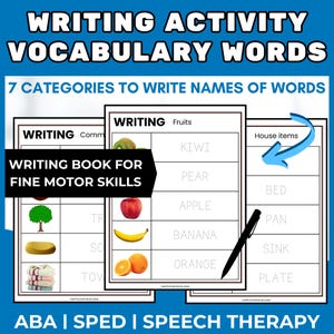 自閉症特別教育言語療法 ABA 言語行動のための一般的なアイテムの単語の名前を書くワークシートブック