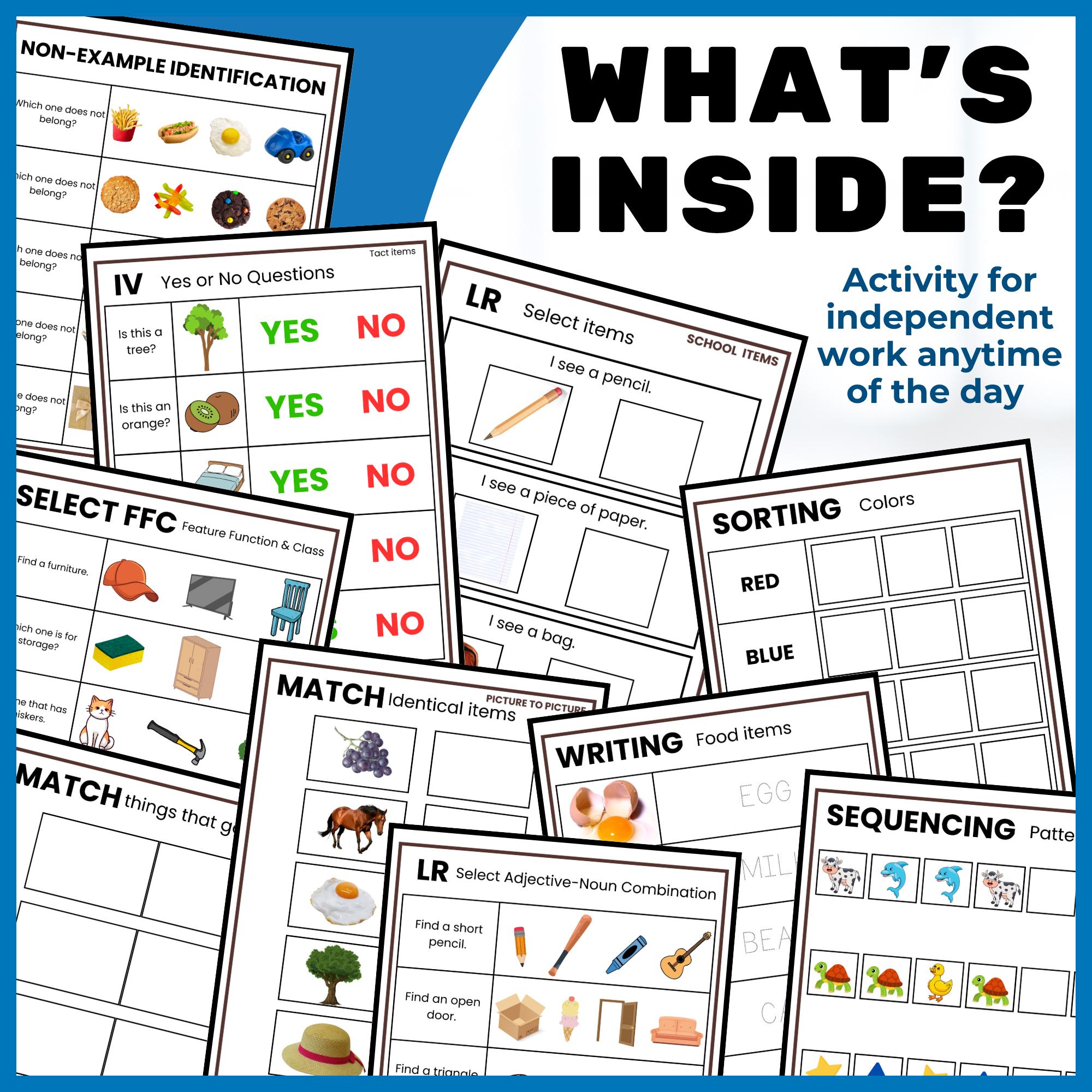 Scb Activity BUNDLE ABA Verbal Behavior Printable Worksheet Book for Special ...
