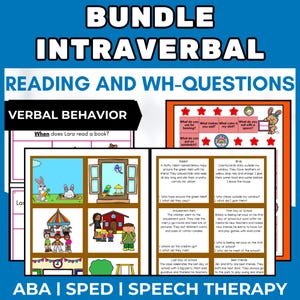 Paquete de habilidades intraverbales, comprensión lectora, preguntas WH, juego de mesa de comportamiento verbal ABA, educación especial, terapia del habla