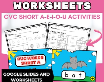Phonics CVC Words Worksheets for Kindergarten, Printable CVC Phonics Word Families, Literacy Worksheets Phonic Worksheets Reading Activities