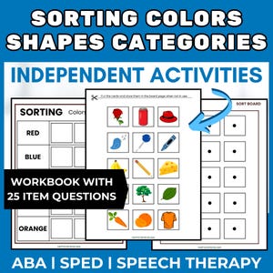 Sorting Colors, Shapes, Objects into Categories Worksheets Activities ABA Special Education Speech Therapy