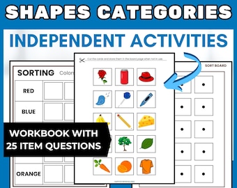 Sorting Colors, Shapes, Objects into Categories Worksheets Activities ABA Special Education Speech Therapy