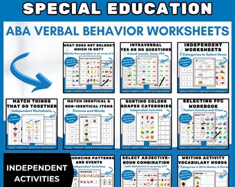 Hoja de trabajo imprimible sobre comportamiento verbal BUNDLE ABA para educación especial, terapia del habla, trabajo independiente, actividades para niños, intervención temprana