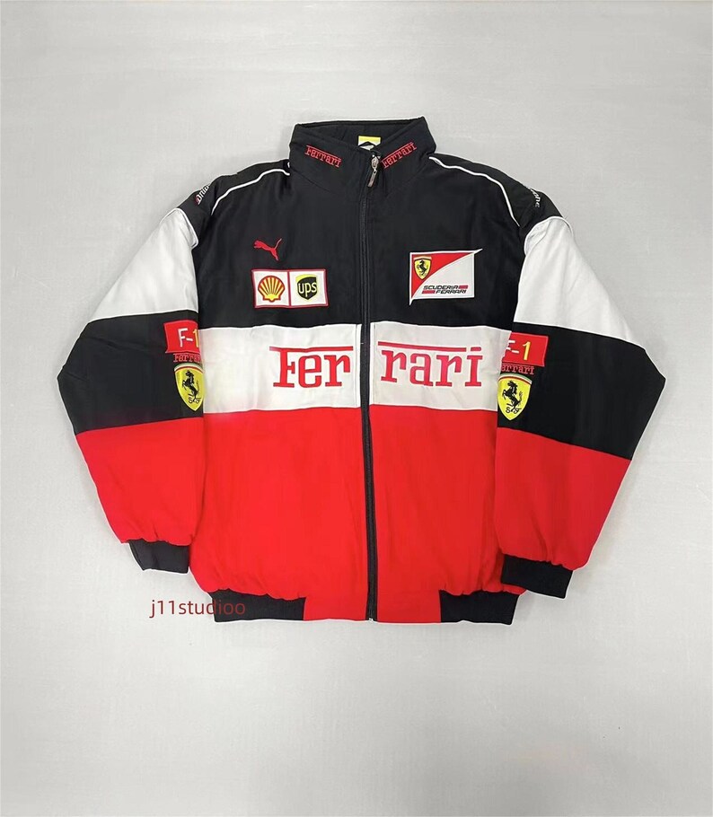 F1 Ferrari Jacketembroidered Racing Jacketvintage White Etsy